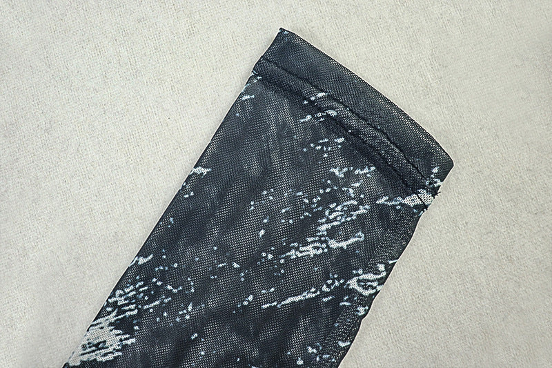 Fall Artistry Mesh Maxi Dress | Long Sleeve Abstract Brushstroke Sheer Bodycon