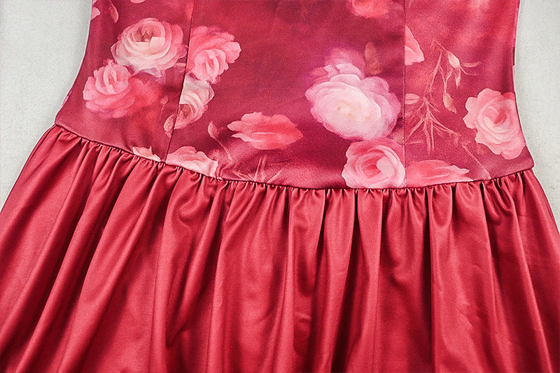 Autumn Rose Halter Mini Dress | Chic Bubble Hem & Romantic Floral Party Style