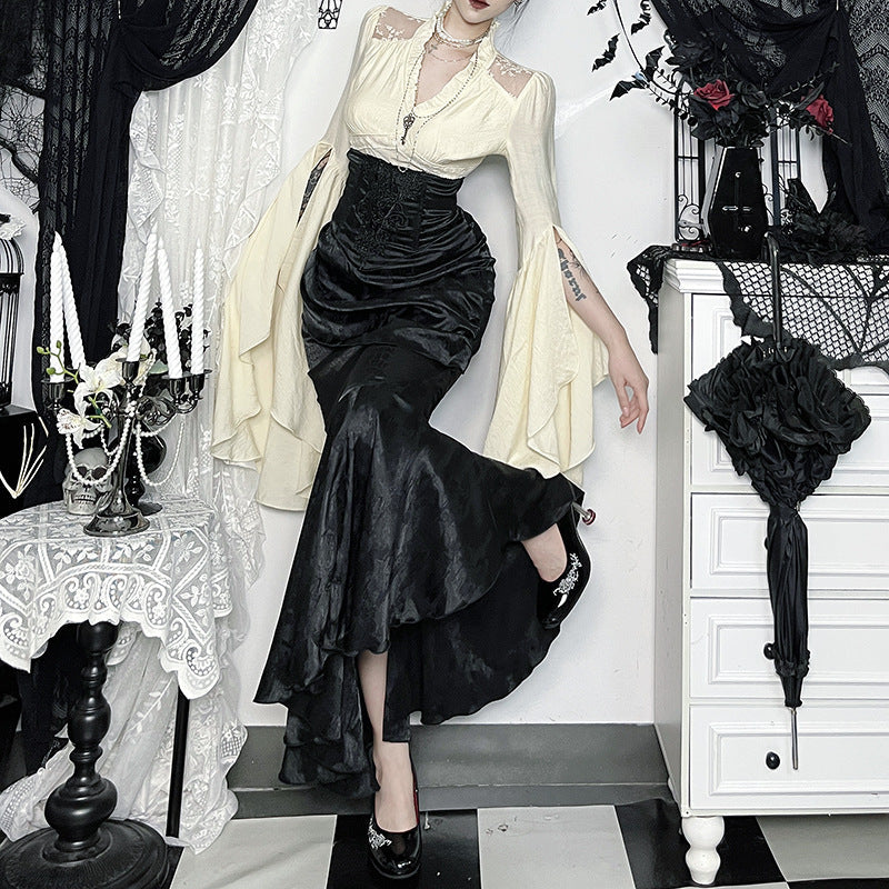 Dark Romance Victorian Gothic Mermaid Maxi Skirt - Embrace Fall & Halloween Style