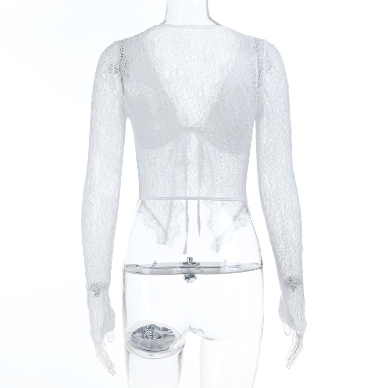 Chic White Lace Tie-Front Long Sleeve Crop Top - Perfect for Fall Layering & Date Nights