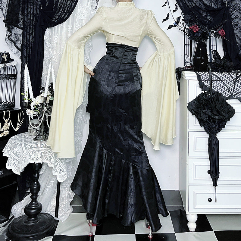 Dark Romance Victorian Gothic Mermaid Maxi Skirt - Embrace Fall & Halloween Style