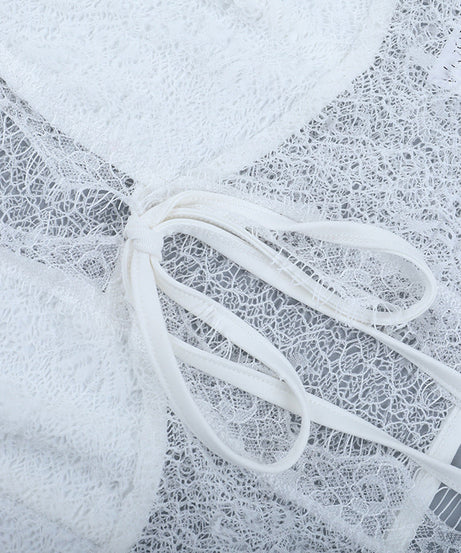 Chic White Lace Tie-Front Long Sleeve Crop Top - Perfect for Fall Layering & Date Nights