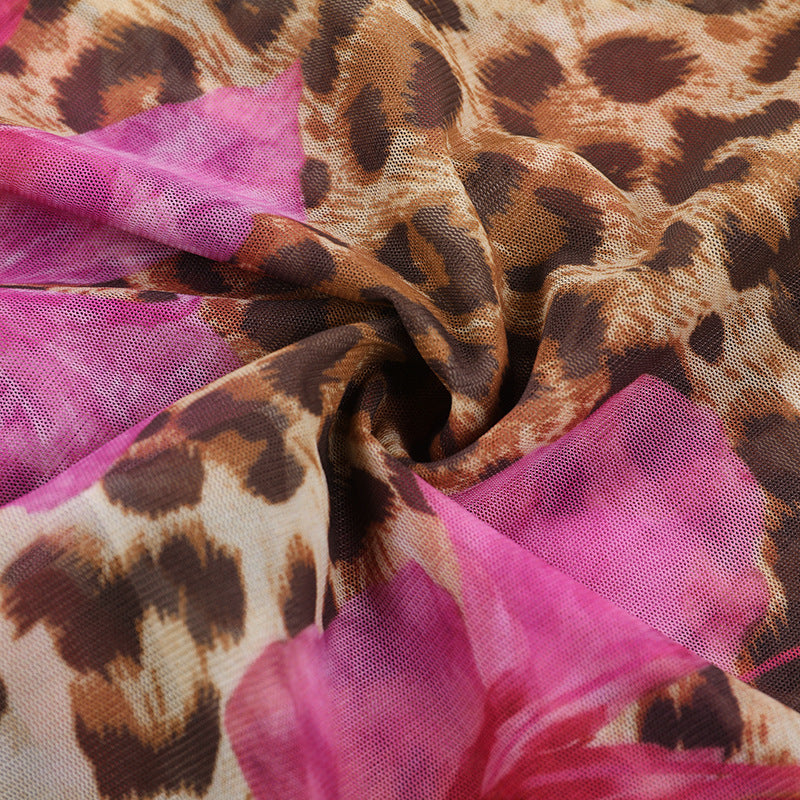 Fierce Pink Leopard Mesh Mini Dress with Chic Choker Tie – Your Ultimate Party & Vacation Statement