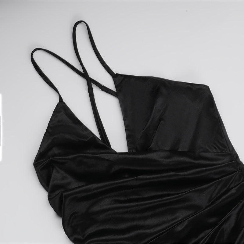 Glamorous Black Satin Criss-Cross Maxi Dress - Your Statement Piece for Fall & Holiday Events