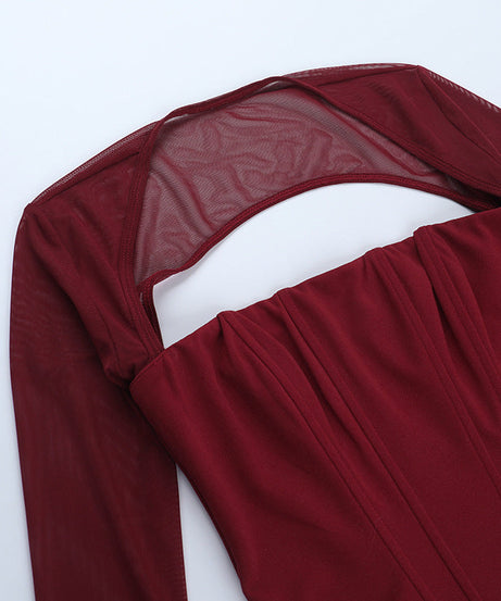 Confident Black Mesh Long Sleeve Corset Top with Daring Cutout - Your Fall & Holiday Party Essential