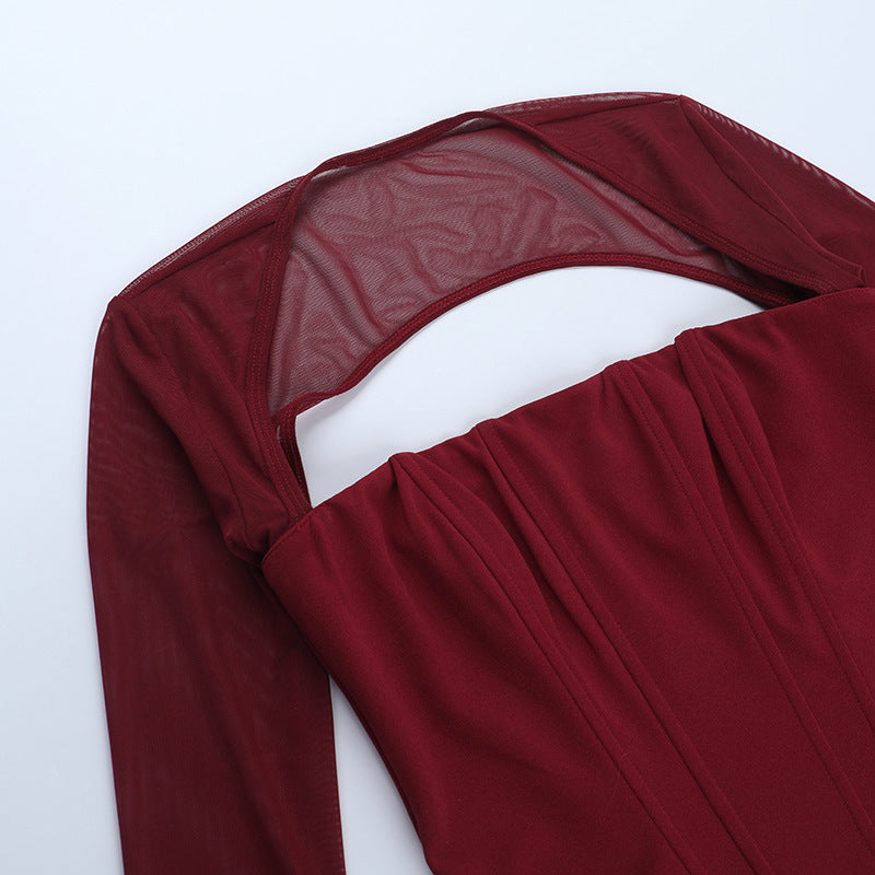 Confident Black Mesh Long Sleeve Corset Top with Daring Cutout - Your Fall & Holiday Party Essential