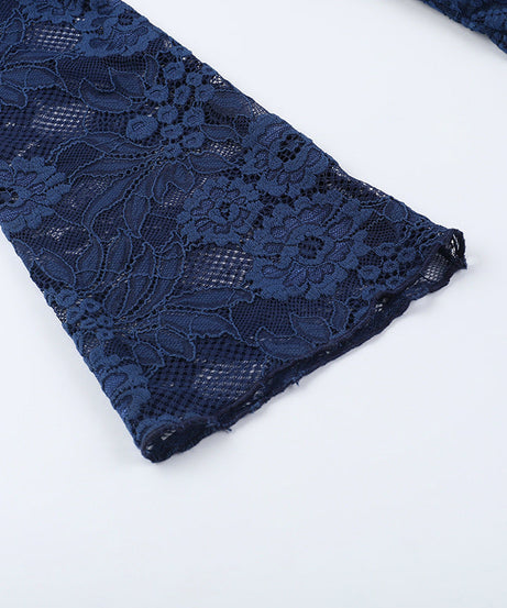 Sultry Midnight Blue Lace Halter Mini Dress with Cutouts – Fall Night Out