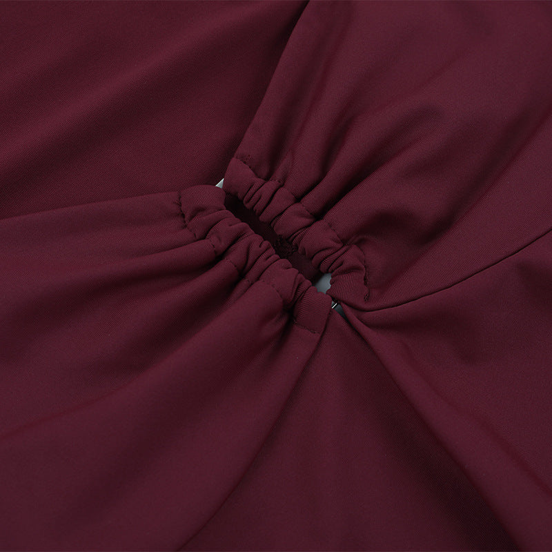 Autumn Glow Burgundy Ruched Front Long Sleeve Mini Dress - Chic Bodycon for Fall & Holiday Parties