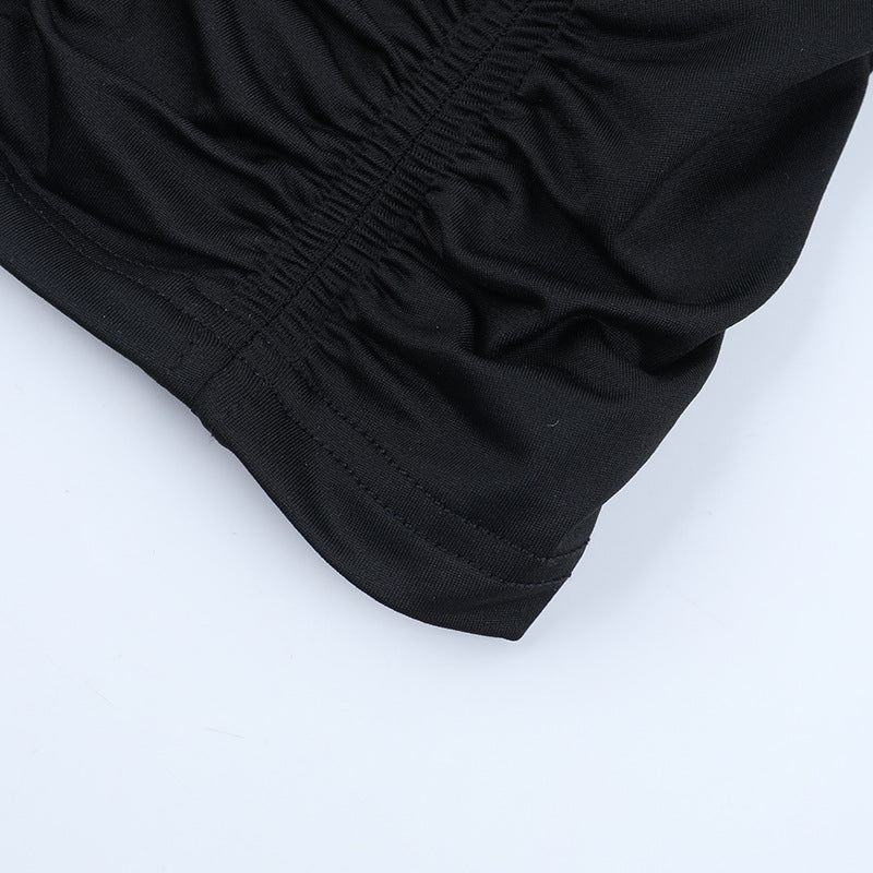 Chic Halter Off-Shoulder Ruched Crop Top | Corset Style Front for Fall Nights Out