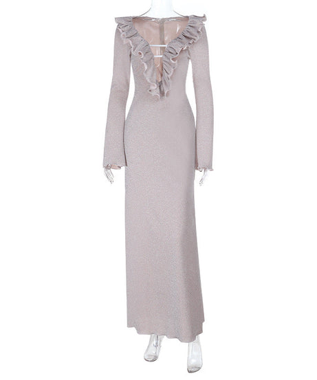Sophisticated Shimmer Ruffle Maxi Dress - Holiday Party & New Year's Eve Glamour