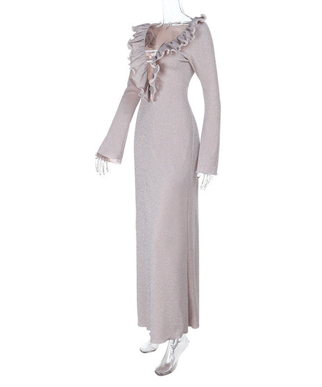 Sophisticated Shimmer Ruffle Maxi Dress - Holiday Party & New Year's Eve Glamour