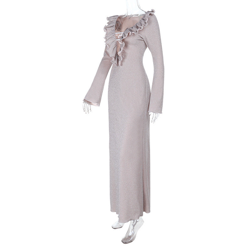 Sophisticated Shimmer Ruffle Maxi Dress - Holiday Party & New Year's Eve Glamour