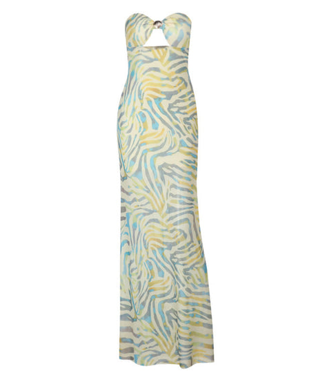 Effortless Tropic Chic: Strapless Zebra Print Cut-Out Mesh Maxi Dress | Your Ultimate Resort & Vacation Statement