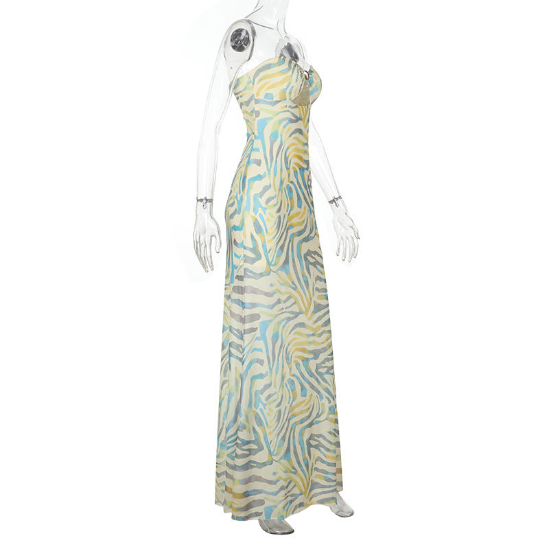 Effortless Tropic Chic: Strapless Zebra Print Cut-Out Mesh Maxi Dress | Your Ultimate Resort & Vacation Statement