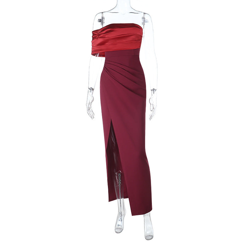 Ruby & Wine Enchantress: Two-Tone Strapless Maxi Dress – Holiday & Gala Ready
