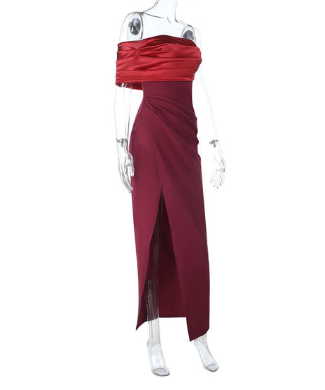 Ruby & Wine Enchantress: Two-Tone Strapless Maxi Dress – Holiday & Gala Ready