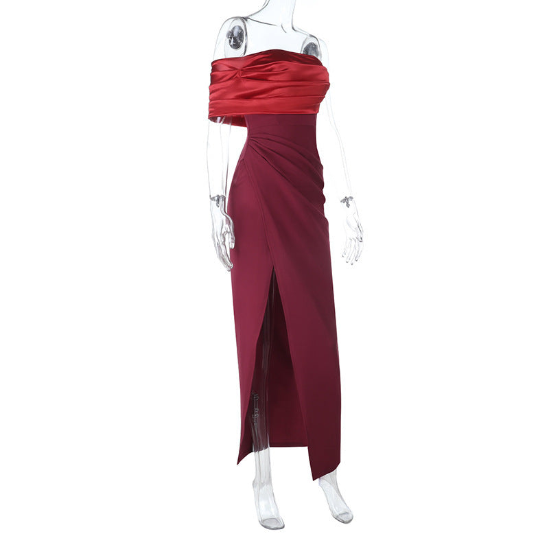 Ruby & Wine Enchantress: Two-Tone Strapless Maxi Dress – Holiday & Gala Ready