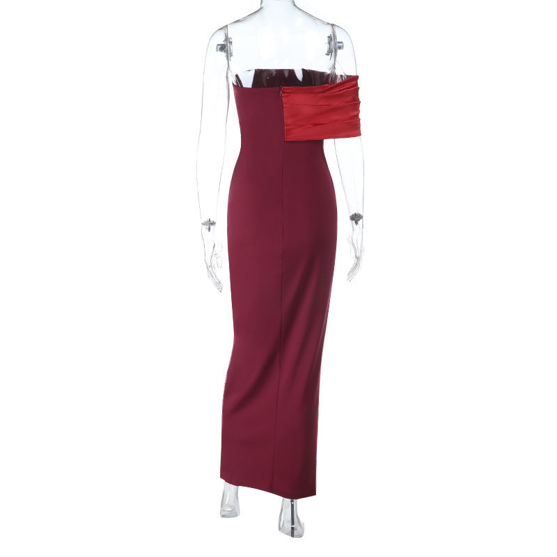 Ruby & Wine Enchantress: Two-Tone Strapless Maxi Dress – Holiday & Gala Ready