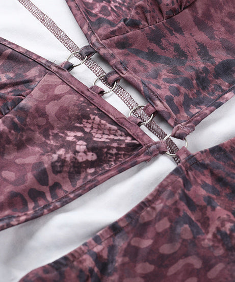 Fierce Animal Print Deep V Cutout Mini Dress - Long Sleeve Bodycon for Fall Nights