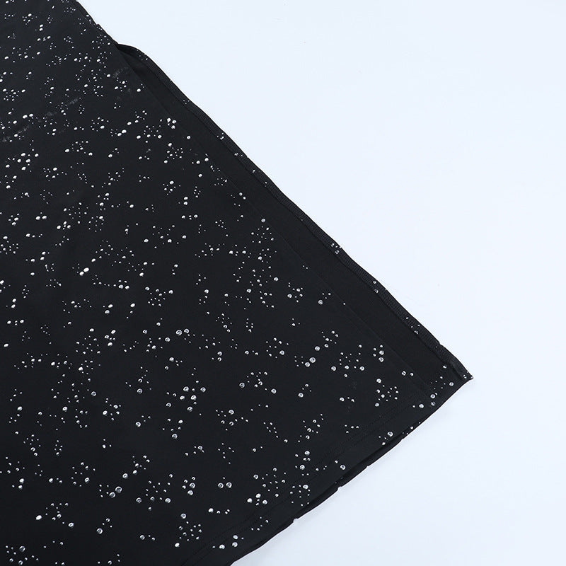 Dazzling Black Sequin Maxi Gown with Flared Bell Sleeves – Perfect for Holiday Galas & New Year's Eve