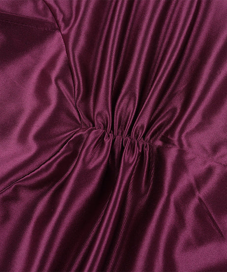 Enchanting Plum Satin Off-Shoulder Maxi Gown with Thigh Slit - Perfect for Fall Galas & Holiday Parties