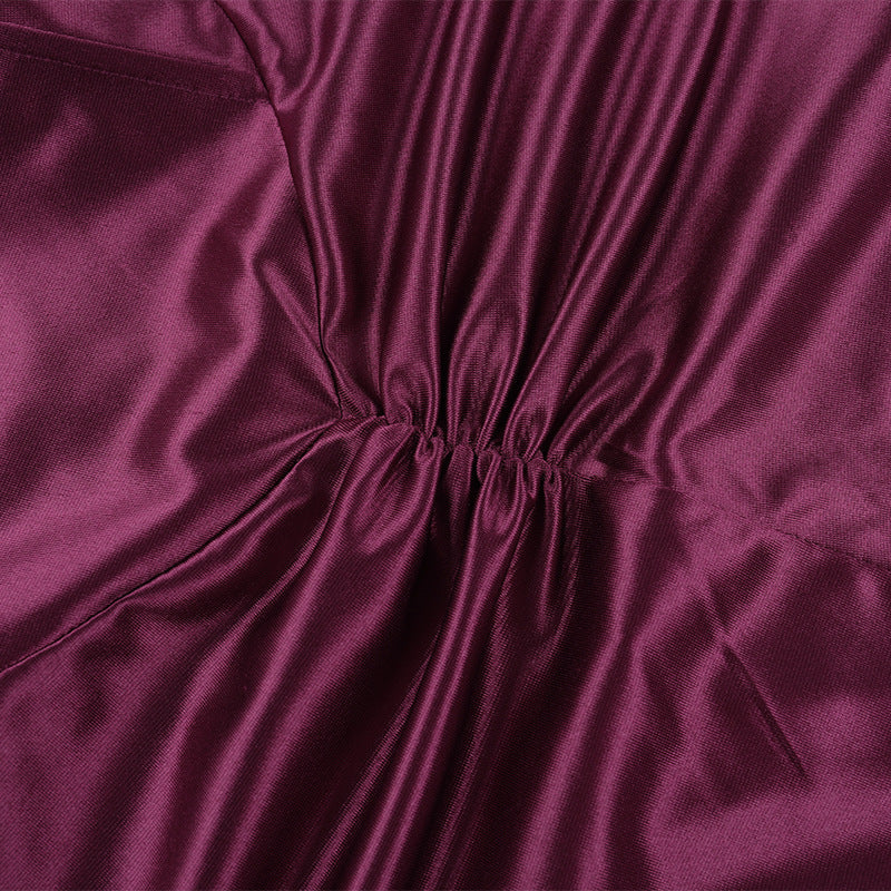 Enchanting Plum Satin Off-Shoulder Maxi Gown with Thigh Slit - Perfect for Fall Galas & Holiday Parties