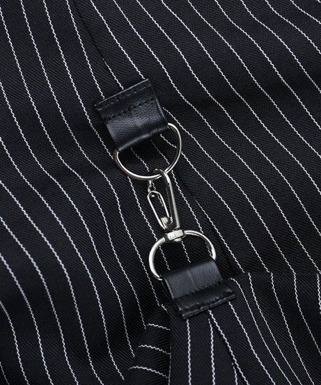 Gothic Pinstripe High-Low Skirt with Buckle Accents - Elevate Your Halloween & Fall Style