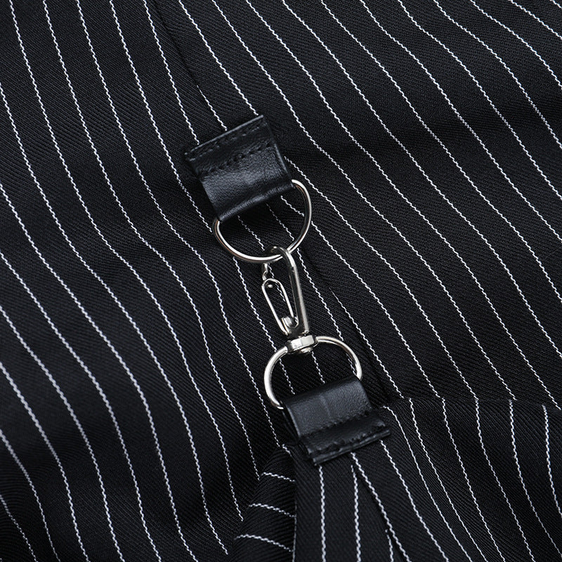 Gothic Pinstripe High-Low Skirt with Buckle Accents - Elevate Your Halloween & Fall Style