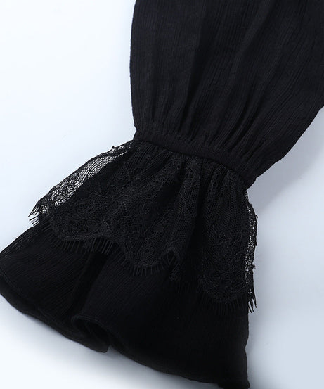 Black Victorian Gothic Lace Ruffle Blouse | Enchanting Fall & Halloween Top