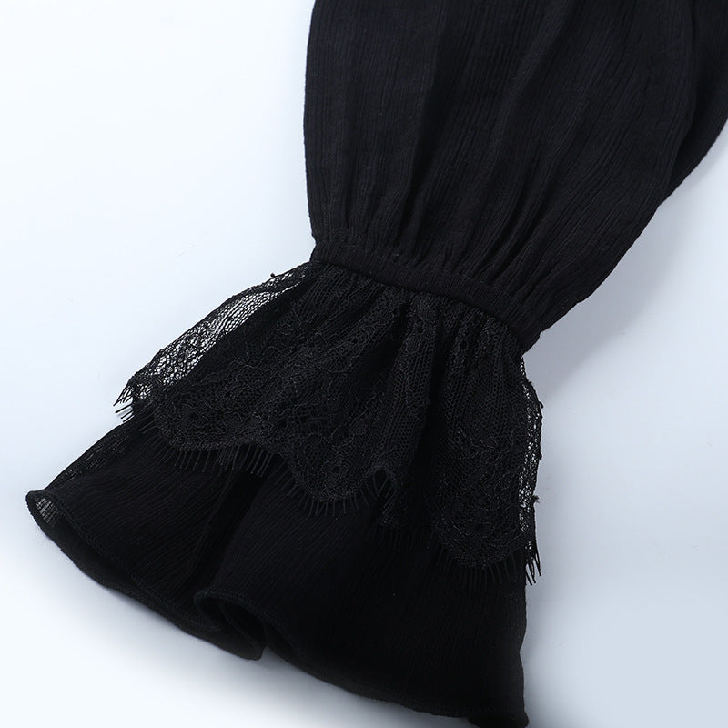 Black Victorian Gothic Lace Ruffle Blouse | Enchanting Fall & Halloween Top