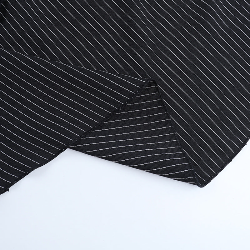 Gothic Pinstripe High-Low Skirt with Buckle Accents - Elevate Your Halloween & Fall Style