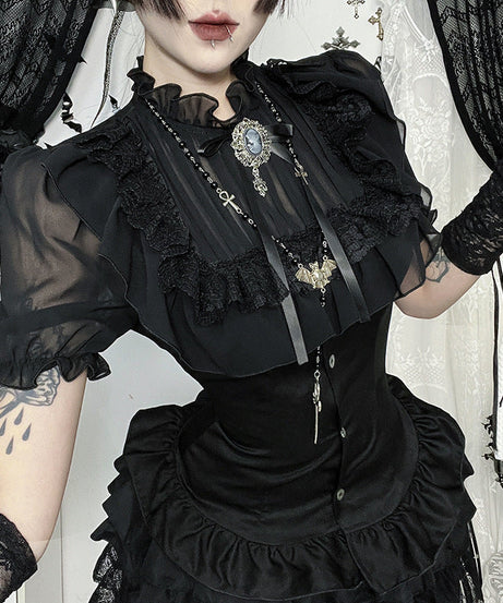 Victorian Gothic Ruffle Blouse | Dark Academia Corset Top for Fall & Halloween