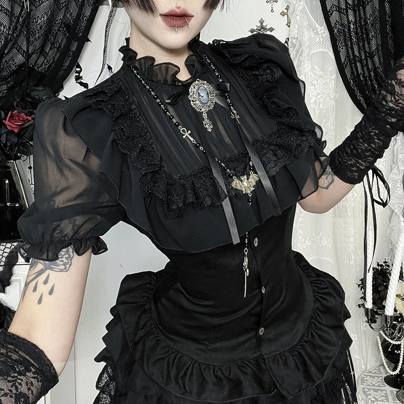 Victorian Gothic Ruffle Blouse | Dark Academia Corset Top for Fall & Halloween