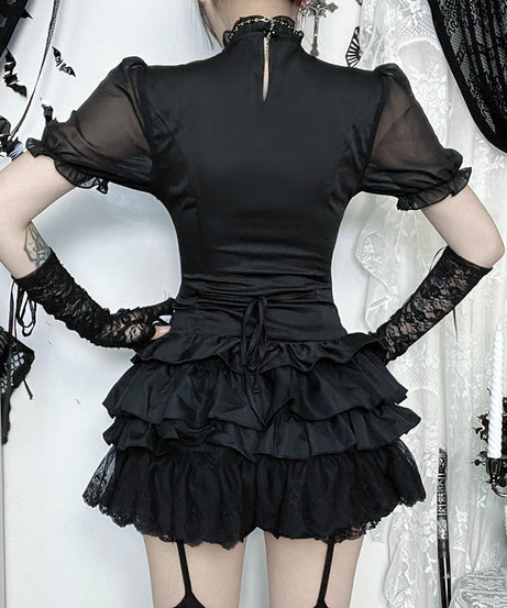 Victorian Gothic Ruffle Blouse | Dark Academia Corset Top for Fall & Halloween