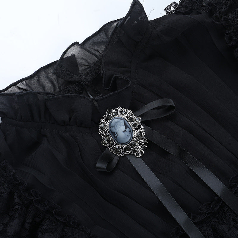 Victorian Gothic Ruffle Blouse | Dark Academia Corset Top for Fall & Halloween