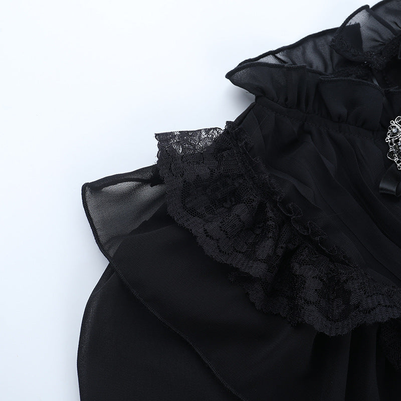 Victorian Gothic Ruffle Blouse | Dark Academia Corset Top for Fall & Halloween