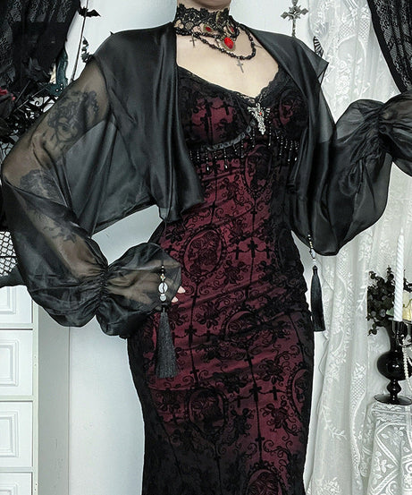 Enchanting Gothic Sheer Bolero Top - Dramatic Sleeves for Halloween & Fall Parties
