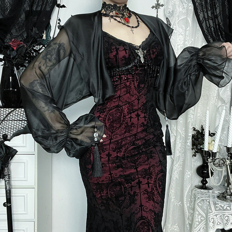 Enchanting Gothic Sheer Bolero Top - Dramatic Sleeves for Halloween & Fall Parties