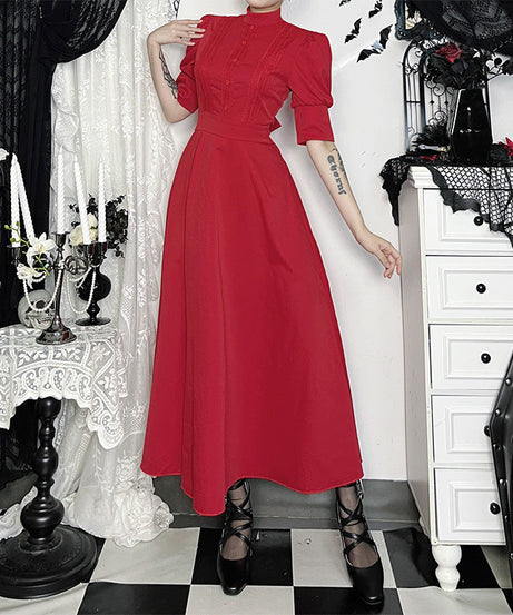 Scarlet Reign Victorian Gothic Maxi Dress - Elegant Halloween & Fall Statement
