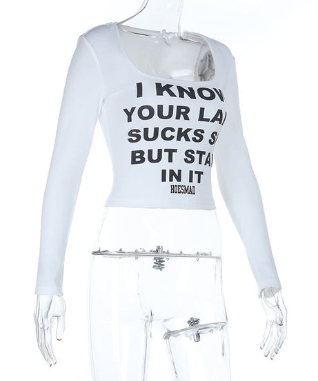 Sassy 'Stay In Your Lane Sis' Long Sleeve Square Neck Crop Top | Fall Statement Tee