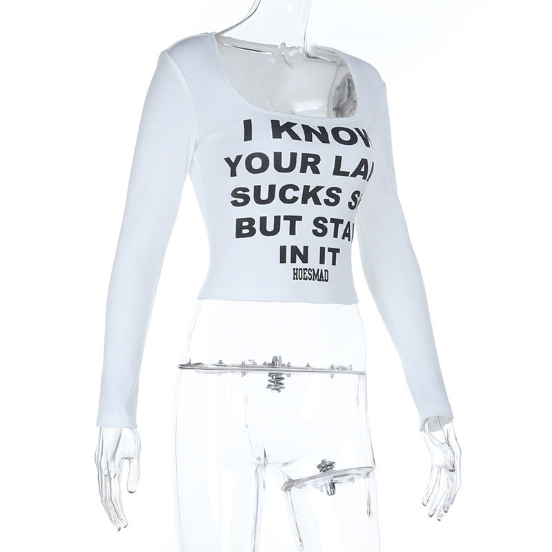 Sassy 'Stay In Your Lane Sis' Long Sleeve Square Neck Crop Top | Fall Statement Tee