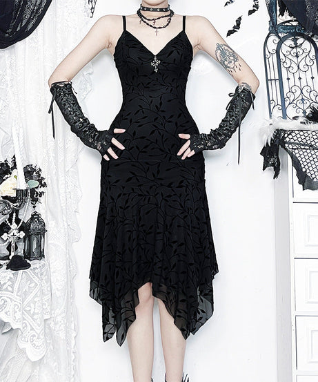 Vampire Chic Velvet Burnout Midi Dress - Gothic Halloween & Fall Party Essential