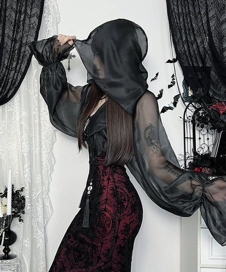 Enchanting Gothic Sheer Bolero Top - Dramatic Sleeves for Halloween & Fall Parties
