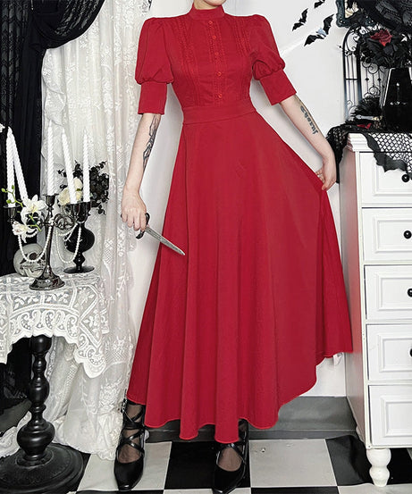 Scarlet Reign Victorian Gothic Maxi Dress - Elegant Halloween & Fall Statement
