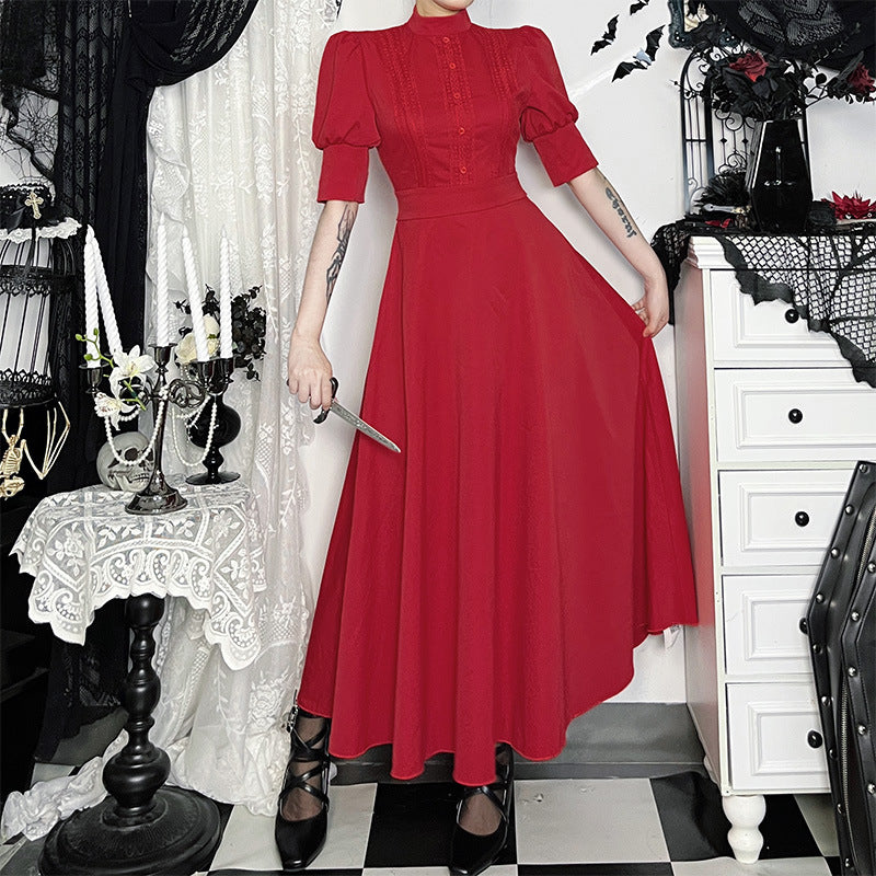 Scarlet Reign Victorian Gothic Maxi Dress - Elegant Halloween & Fall Statement