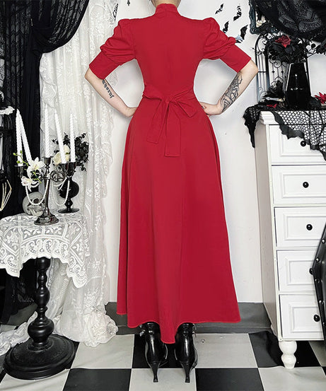 Scarlet Reign Victorian Gothic Maxi Dress - Elegant Halloween & Fall Statement