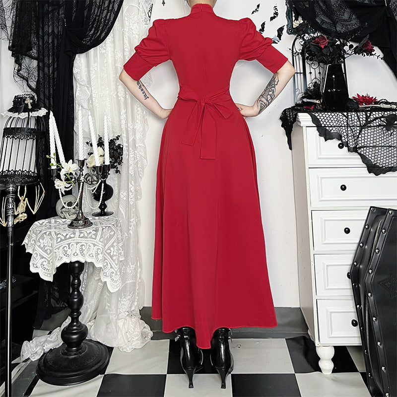 Scarlet Reign Victorian Gothic Maxi Dress - Elegant Halloween & Fall Statement