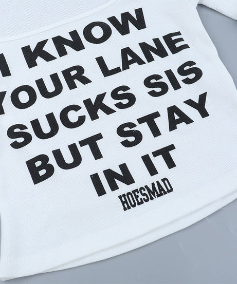 Sassy 'Stay In Your Lane Sis' Long Sleeve Square Neck Crop Top | Fall Statement Tee