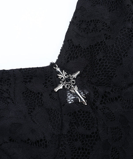 Bewitching Black Lace Slit Cami Maxi Dress - Gothic Glamour for Fall & Halloween