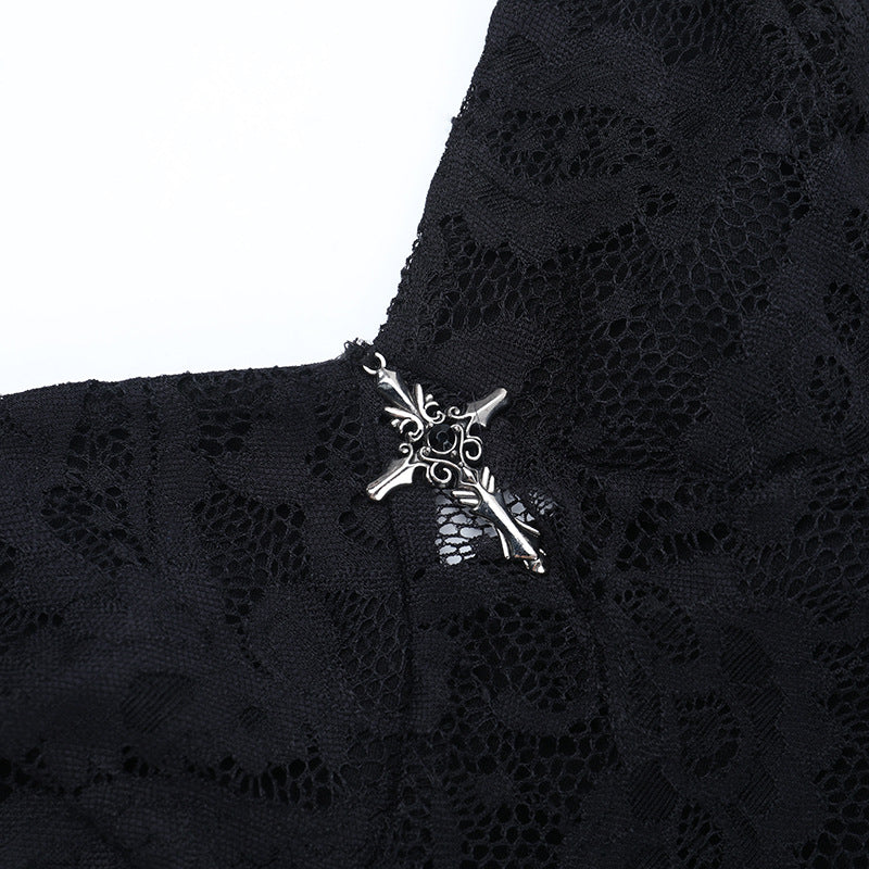 Bewitching Black Lace Slit Cami Maxi Dress - Gothic Glamour for Fall & Halloween